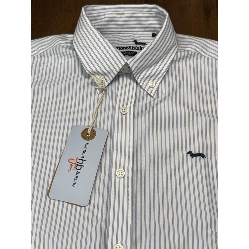 NWT HARMONT & BLAINE Cotton Shirt Gray Striped REGULAR Fit Sz Medium